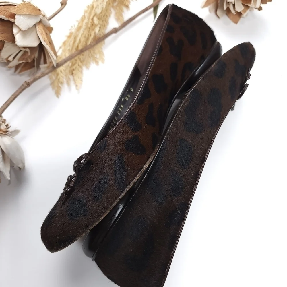 Salvatore Ferragamo Brown Black Leopard Fur Loafer Flats Sz 8½B